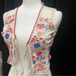 Free People Floral Embroidered front tie tank top